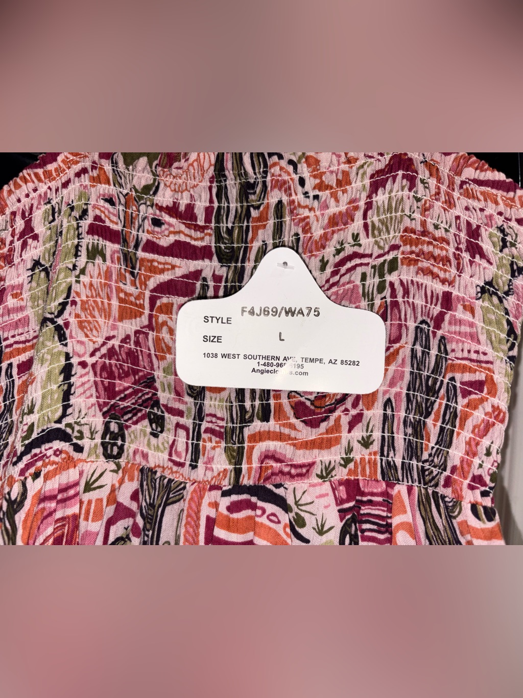Angie Pink Multi-Print Smocked Spaghetti Strap Western Print Mini Dressnwt — image 6 of 7